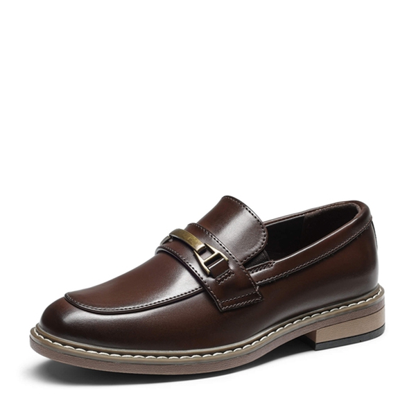 Boys' Classic Synthetic Leather Slip-On Loafers  - DARK BROWN -  0